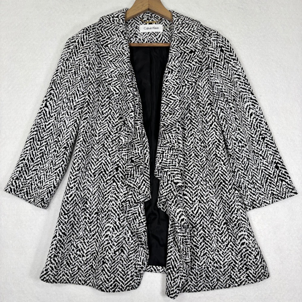 Calvin‎ Klein Chevron Ruffle Front Jacket Womens 6P Chic Office Blazer